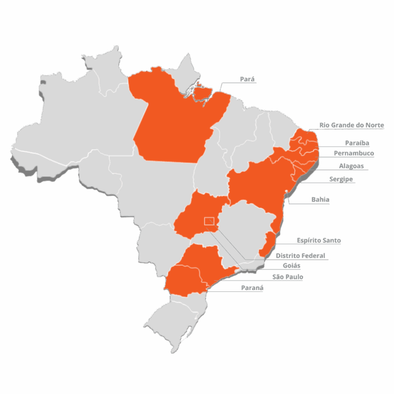 Mapa com os estados onde a Ankara já executou ou está executando obras.